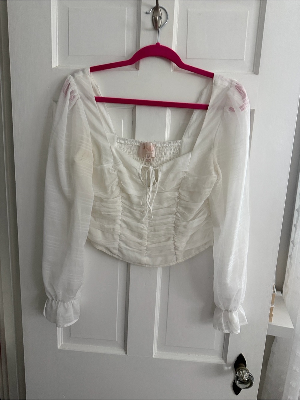 Women's Cream blouse with Smocked Back and Puff Sleeves